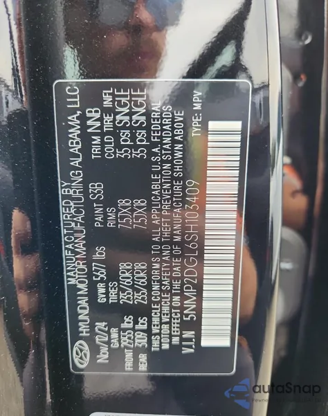 2025 Hyundai Santa Fe Sel из США, поврежденный, VIN 5NMP2DGL6SH103409